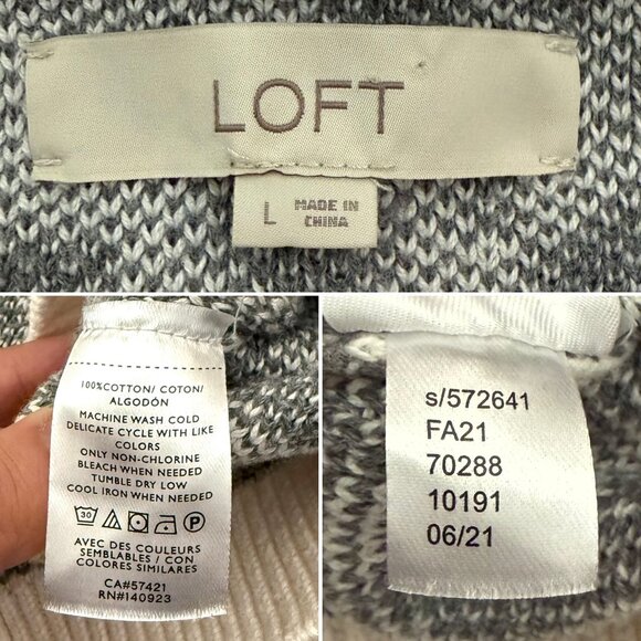 Loft Leopard Print Cardigan Sweater Size Large Gray Cream Cotton Chic Neutral - Picture 4 of 7